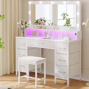 Table de toilette moderne de haute qualité Phoenix Home avec 7 tiroirs et miroir LED pour chambre à coucher - Product Image 1