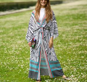Albornoz turco estampado de 10 colores con cinturón, tipo kimono de playa, talla única - Product Image 4