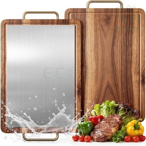 Tablas de Cortar de Madera de Acacia de Doble Cara, Aptas para Alimentos, con Ranura para Jugos, de Titanio - Product Image 1