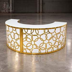 Barra de Bar Redonda Plegable de Acero Inoxidable Dorado y Blanco con Rejilla Floral, Personalizada, Grande, con Tapa de Vidrio Templado Desmontable - Product Image 2