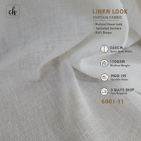 Tissu de rideau transparent aspect lin 6001-11, tissu de rideau de fenêtre, texture naturelle, filtrant la lumière, tombé doux, largeur 340 cm, 170 GSM