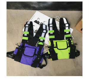 Hip Hop Streetwear Chaleco reflectante plateado con arnés funcional Bolsa <span class=keywords><strong>de</strong></span> pecho Nueva mochila con bolsa <span class=keywords><strong>de</strong></span> cintura delantera con patrón impreso - Product Image 6