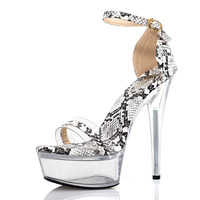 Chaussures de pole dance de 15 cm, chaussures fétichistes, chaussures de danseuse de boîte de nuit, couleur peau de serpent, sandales ouvertes pour femmes, strip-teaseuse, fétiche sexuel