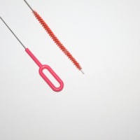 Brosses à pailles colorées 2 pièces, poils doux en nylon de qualité alimentaire, manche flexible 2-en-1 en acier et PP, pour le nettoyage des biberons et des gobelets