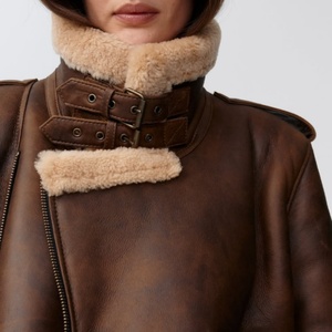 แจ็คเก็ตหนังผู้หญิงดีไซน์ใหม่สำหรับฤดูหนาว แจ็คเก็ตหนังลำลองอุ่นสบายสไตล์วินเทจ แจ็คเก็ตหนังบุขนเฟอร์หรูหรา - Product Image 2