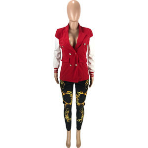 Nuova Giacca <span class=keywords><strong>Blazer</strong></span> alla Moda Stile Varsity da <span class=keywords><strong>Donna</strong></span> con Maniche in <span class=keywords><strong>Pelle</strong></span> Patchwork Bottoni a Forma di Leone Nuovo Stile Britannico Casual - Product Image 3