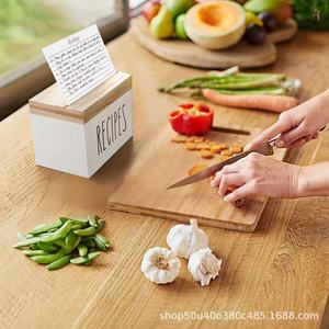 Wooden Recipe Card <b>Storage</b> <b>Box</b> Square With Lid <b>Kitchen</b> Home Use Solid Wood Card Holder - Product Image 2