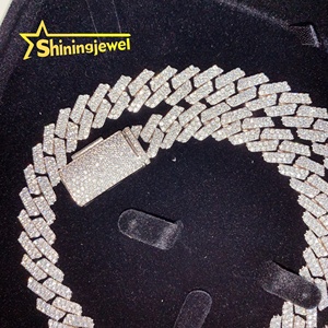 Guangzhou Shining Shiny <strong>Guarantee</strong> 13mm 2 Row VVS Moissanite Cuban <strong>Chain</strong> 925 Sterling Silver Gold Plated Hip Hop Cuban Link <strong>Chain</strong> - Product Image 4