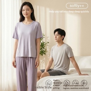 Nuovo Set <span class=keywords><strong>Pigiama</strong></span> Estivo Traspirante in Lyocell per Coppie 2026 - <span class=keywords><strong>Pantaloncini</strong></span> Donna e <span class=keywords><strong>Uomo</strong></span> - Product Image 2