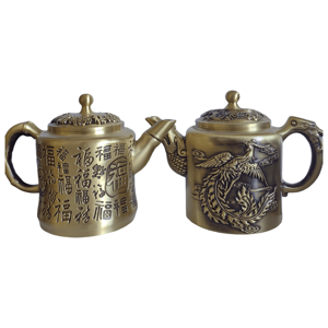 Théière en laiton de style chinois, taille et forme personnalisables, ornements, motifs de dragon, de phénix et de cent bénédictions pour la maison et le bureau - Product Image 2