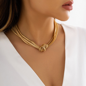 Cadena de espiga de diseño creativo, collares de pulsera en capas, collar de nudo chapado en oro de hip hop para <span class=keywords><strong>mi</strong></span> <span class=keywords><strong>hija</strong></span> - Product Image 1