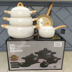 Ensemble <span class=keywords><strong>de</strong></span> casseroles forgées blanches <span class=keywords><strong>haut</strong></span> <span class=keywords><strong>de</strong></span> <span class=keywords><strong>gamme</strong></span> 9 pièces, comprenant une <span class=keywords><strong>casserole</strong></span> <span class=keywords><strong>de</strong></span> 16 cm, des casseroles <span class=keywords><strong>de</strong></span> 20/24/28 cm et une poêle à frire <span class=keywords><strong>de</strong></span> 24 cm, design moderne, fabrication OEM en Chine - Product Image 1