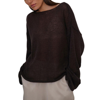 Printemps été mince Transparent col rond tricot dame t-shirt européen américain évider manches évasées tricoté chemise pour femmes