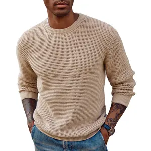 Shinesia OEM & ODM Mens Cashmere Len Thiết Kế Áo Thun Quá Khổ Tùy Chỉnh Thiết Kế Waffle Crewneck Áo Thun Người Đàn Ông Dệt Kim Áo Len