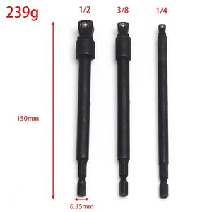 3 buah 150mm panjang 1/4 inci Shank 1/4 ,3/8, 1/2 Drive 30 derajat rentang rotasi Impact Wobble Socket Adapter dan Set ekstensi - Product Image 3