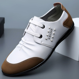 Chaussures en cuir décontractées pour hommes H.M.S.DAN, bout rond, blanches, respirantes, semelle en caoutchouc, chaussures de marche - Product Image 1