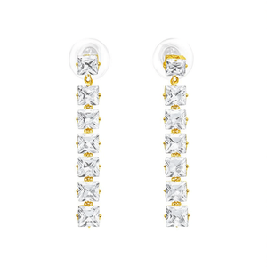 Orecchini Pendenti E1609 in Oro con Cristalli Taglio Principessa, Strass e Montatura a Griffe, Gioielli Classici Geometrici da Donna per Feste - Product Image 1