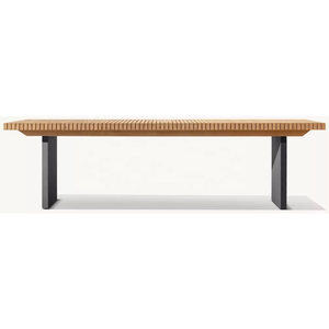 Table à manger d'extérieur moderne <span class=keywords><strong>en</strong></span> <span class=keywords><strong>teck</strong></span>, rangées de lattes parallèles, fabrication artisanale, portable, toutes conditions météorologiques, qualité supérieure - Product Image 1