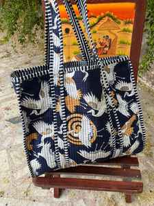 Bolsa de Mano Acolchada de Algodón con Estampado Étnico, Reutilizable, con Asas Resistentes, para Viajes, Compras, Uso Diario - Product Image 2