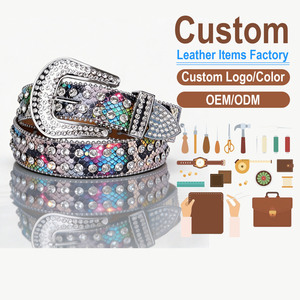 Custom Rhinestone Embellished Animal Print Leather <b>Belt</b> With Silver Pin Buckle For Party Casual Wear OEM ODM Factory Direct - Product Image 1