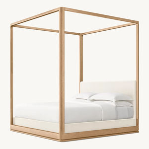 1-современный бежевый льняной каркас изголовья кровати из массива дерева для гостиной или квартиры деревянных кроватей ручной работы - Product Image 4