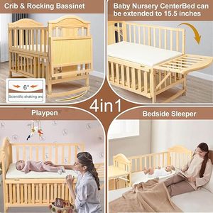 Vente en gros de mini lits bébé 4-en-1 convertibles de haute qualité-Cunas para Bebes avec étagère à langer et matelas - Product Image 4
