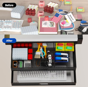 منظم أدراج تحت المكتب بدون حفر، حاوية تخزين معدنية تحت المكتب، درجين منزلقين للخزانة - Product Image 4