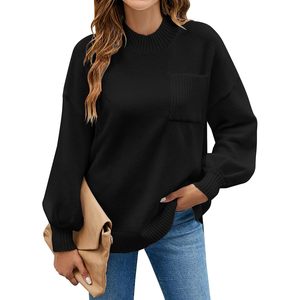 Womens Tunic Sweater Oversized Turtleneck <b>Black</b> <b>Long</b> <b>Sleeve</b> Side Slit Casual Autumn Pullover <b>Tops</b> - Product Image 1