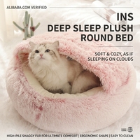 Lit pour animaux de compagnie en peluche semi-fermé, lit pour chien et chat, nid douillet rond, lavable, canapé pour animaux de compagnie d'intérieur