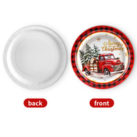 Vente chaude, thème de Noël, rouge, vert, 3 couleurs, plaid, 10 pièces, ensemble de couverts en plastique jetables, assiette, décoration de fête de voiture