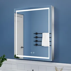 Hot bán trên Amazon khung sắt thông minh Gương tủ với ánh sáng LED hình chữ nhật còn lại phòng tủ thuốc với gương