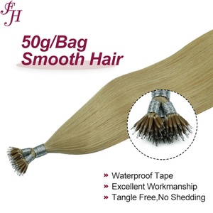 FH Vendeur en gros de tissus teints # Extensions de cheveux humains brésiliens lisses à pointe flexible en F, 16 pièces, avec anneaux nano - Product Image 3