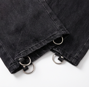 Jean droit décontracté taille mi-haute en denim noir pour <span class=keywords><strong>femme</strong></span> Wangsheng, taille XL, été/hiver, délavé, ourlet effiloché, imperméable - Product Image 3