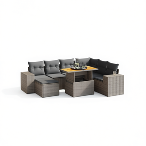 Ensemble de canapés de jardin en rotin PE gris avec accoudoirs réglables, mobilier d'extérieur au design contemporain - Product Image 1