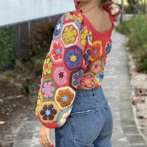 Maglione da <span class=keywords><strong>donna</strong></span> stile esotico etnico bohémien abbigliamento Casual lavorato <span class=keywords><strong>a</strong></span> maglia corta in puro stile fatto <span class=keywords><strong>a</strong></span> <span class=keywords><strong>mano</strong></span> - Product Image 6