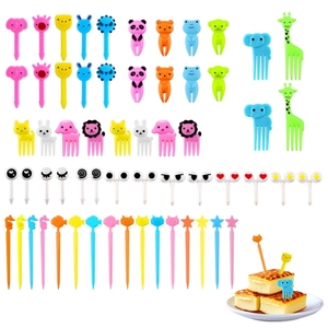60pc Animal Fruit Fork Food Grade Plastic Mini Cartoon Kids Cake Fruit Toothpick Bento Lunch Bento Accessories Party Decoration