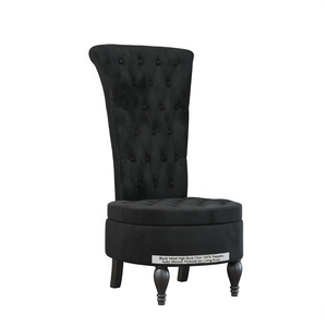 Sedia con Schienale Alto in Velluto Nero, 100% Poliestere Trapuntato, Gambe in Legno Massello, Sedia per Soggiorno - Product Image 1