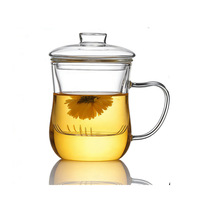 Tasse à thé en verre borosilicate avec infuseur et couvercle, tasse à thé transparente avec filtre, tasse à thé en verre résistant à la chaleur pour le bureau et la maison