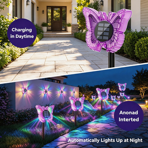 Lámpara Solar 2 <span class=keywords><strong>en</strong></span> 1 con Forma de Mariposa - Encendido/Apagado Automático, Doble Uso para Montaje <span class=keywords><strong>en</strong></span> Pared y Estaca <span class=keywords><strong>en</strong></span> el Suelo, Decoración Impermeable para Jardín, Patio y Terraza - Product Image 3
