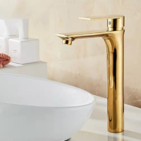 Grifo de Lavabo Moderno de Aleación de Zinc Dorado, Monomando de Un Solo Orificio, Mezclador de Agua Fría y Caliente para Proyectos de Apartamentos