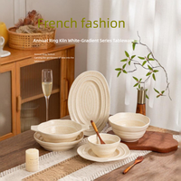 Ensemble de bols et assiettes en céramique à effet de glaçure changeante 'Tree Ring', bols à salade et à soupe, vaisselle de style japonais Wabi Sabi pour la maison et les restaurants