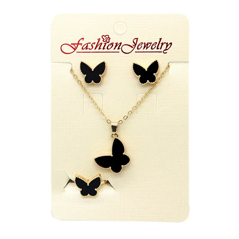 Fashion design 3 pcs butterfly necklace rings earrings set women jewelry wholesale