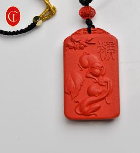 Collier pendentif singe du zodiaque en cinabre naturel CHILANG - Chaîne en corde tendance, cadeau bouddhiste, <span class=keywords><strong>sagesse</strong></span>, chance, talisman personnel en cinabre - Product Image 2