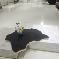 Table basse moderne contemporaine en marbre noir et blanc, modules carrés, acier inoxydable, Boca Luxury Home Furniture