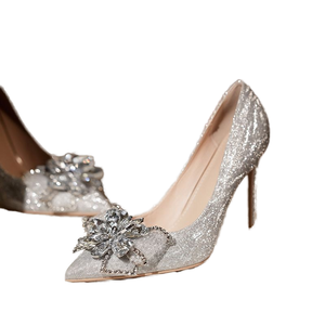 Tacones de aguja dorados de lujo con cristales de diamantes de imitación, antideslizantes, de 6CM/8CM/10CM, para boda, primavera/verano, de moda, con cobertura alta - Product Image 1