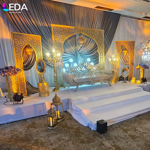 ชุดตกแต่งงานแต่งงาน งานวันเกิด งานปาร์ตี้ LEDA สุดหรูหรา สีทอง โครงเหล็กถอดประกอบได้ สไตล์อินเดีย ชุดสามชิ้น ฉากหลังโค้ง - Product Image 1