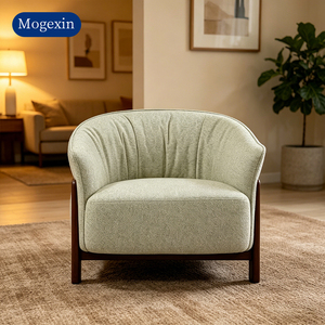 Fauteuil de salon en tissu de style nordique, dossier incurvé, chaise rembourrée avec structure en bois pour salon - Product Image 1