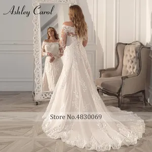 Ashley <span class=keywords><strong>Carol</strong></span> Vestido De Novia De talla grande Scoop Off the Shoulder Apliques De manga larga con cordones Vestido De Novia Vestidos De Novia - Product Image 2