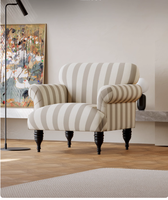 Fauteuil de Style Rétro Français Chaise Tigre en Lin Rayé Vintage pour Petits Espaces Mid-Century Moderne Chambre Hôtel Salon