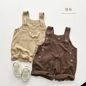 Korean style solid khaki brown infant toddler baby boy girls suspender shorts for summer clothing casual outfit M039